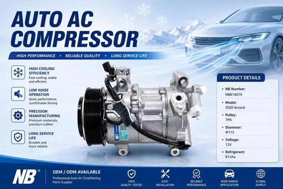Auto AC compressor NB614019 Para Honda Accord 1.5T CV1 2018-2020, 38810-6A0-A01 38810-6A1-H01, 7PK 115mm 12V A / C bomba